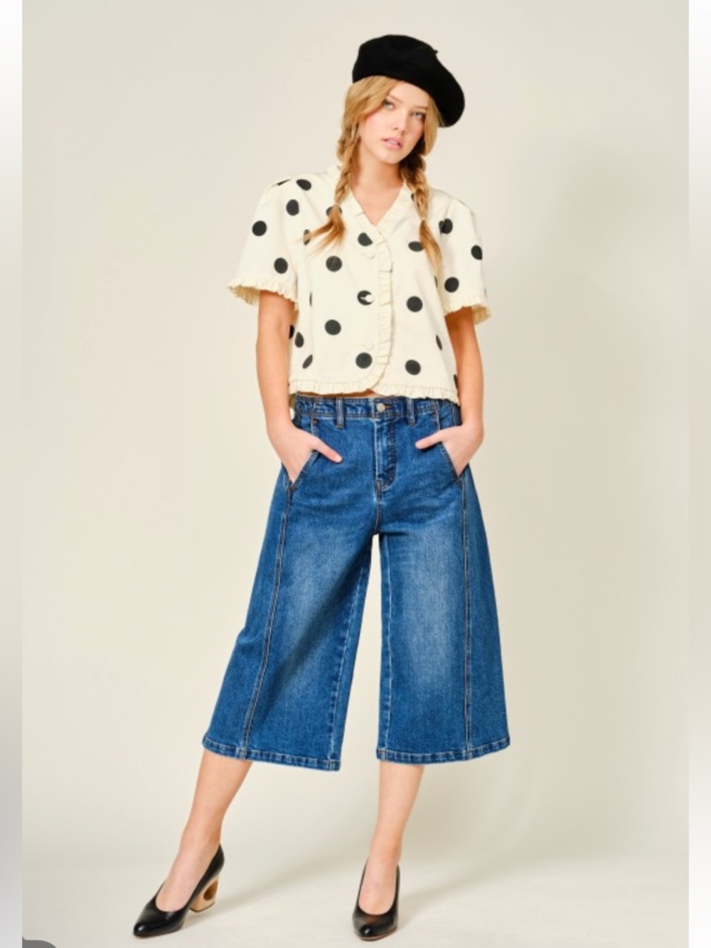 Blue Denim Culotte Bermuda Shorts